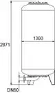 Zylindrisches Druckausdehnungsgefäß mit einer Oberseite und einem Anschluss unten, gefertigt von IMI Hydronic Engineering. Maße sind im technischen Zeichnungsstil dargestellt.